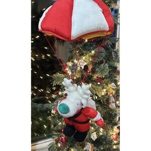 Vtg Applause Christmas Reindeer Santa bell Plush Parachute Stuffed Animal Toys